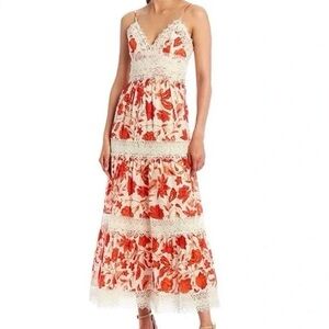 NWT Antonio Melani Devon Lace Top Adjustable Straps Tiered Maxi Dress, size 10